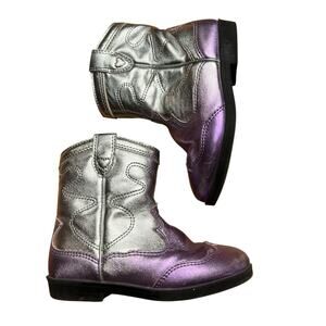 Zara Baby Silver Purple Metallic Leather Cowboy Boots EU 25 US 9C
